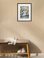 Картина авторская акварельная в паспарту 30х40 см на стену для интерьера "Переправа"