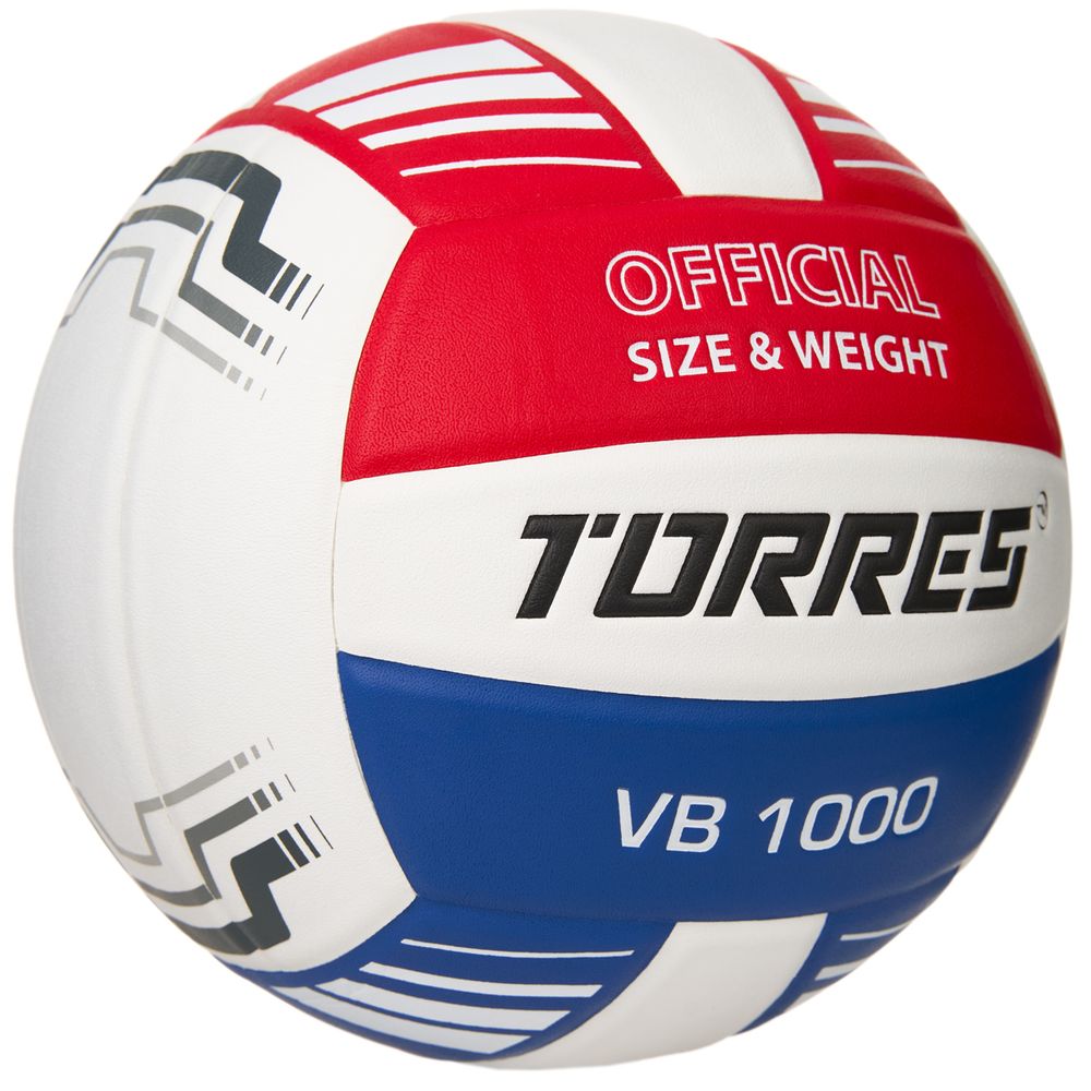 Мяч вол. TORRES VB 1000, V32415, р.5, синт.кожа (микрофибра), клееный, бут.кам, бел-син-красный