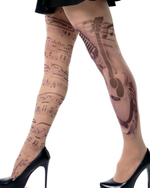 Колготки +size с принтом в виде нот и гитары (Размер: XL-XXL-XXXL) (Цвет: бежевый)