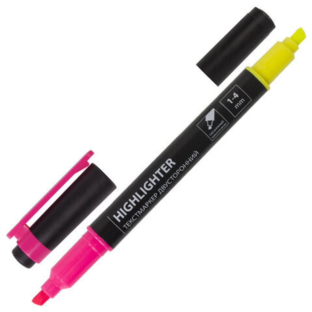 Набор текстовыделителей двусторонних BRAUBERG 4 шт., АССОРТИ, линия 1-4 мм, 150845