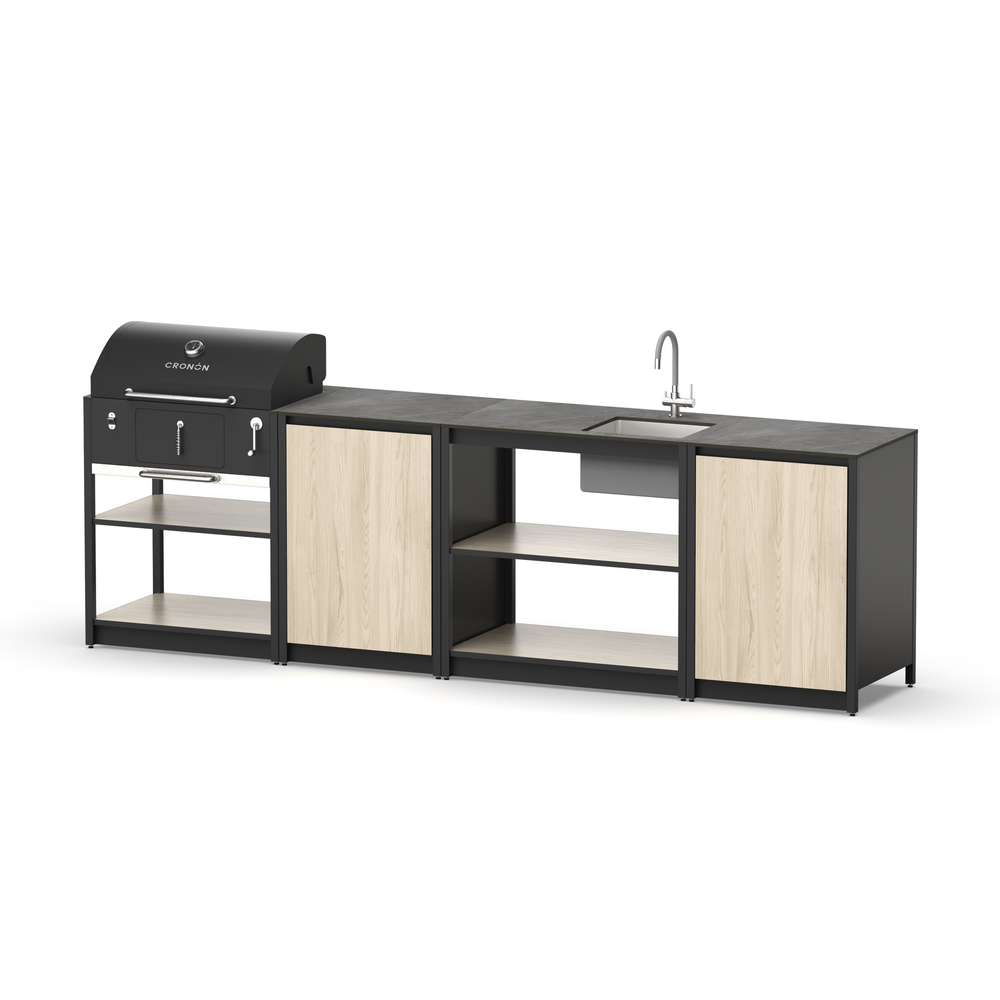 Барбекю комплекс Lounge F-108SB, 2.9 м, дуб сонома/черный мрамор