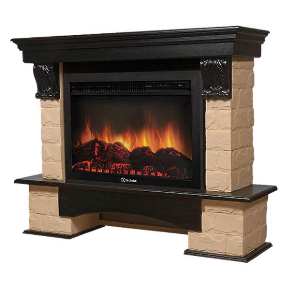 Портал Firelight Forte 30U (угловой) камень бежевый, шпон темный дуб