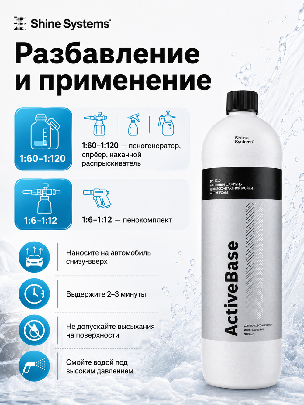 Shine Systems ActiveBase - активный шампунь для бесконтактной мойки, 900 мл