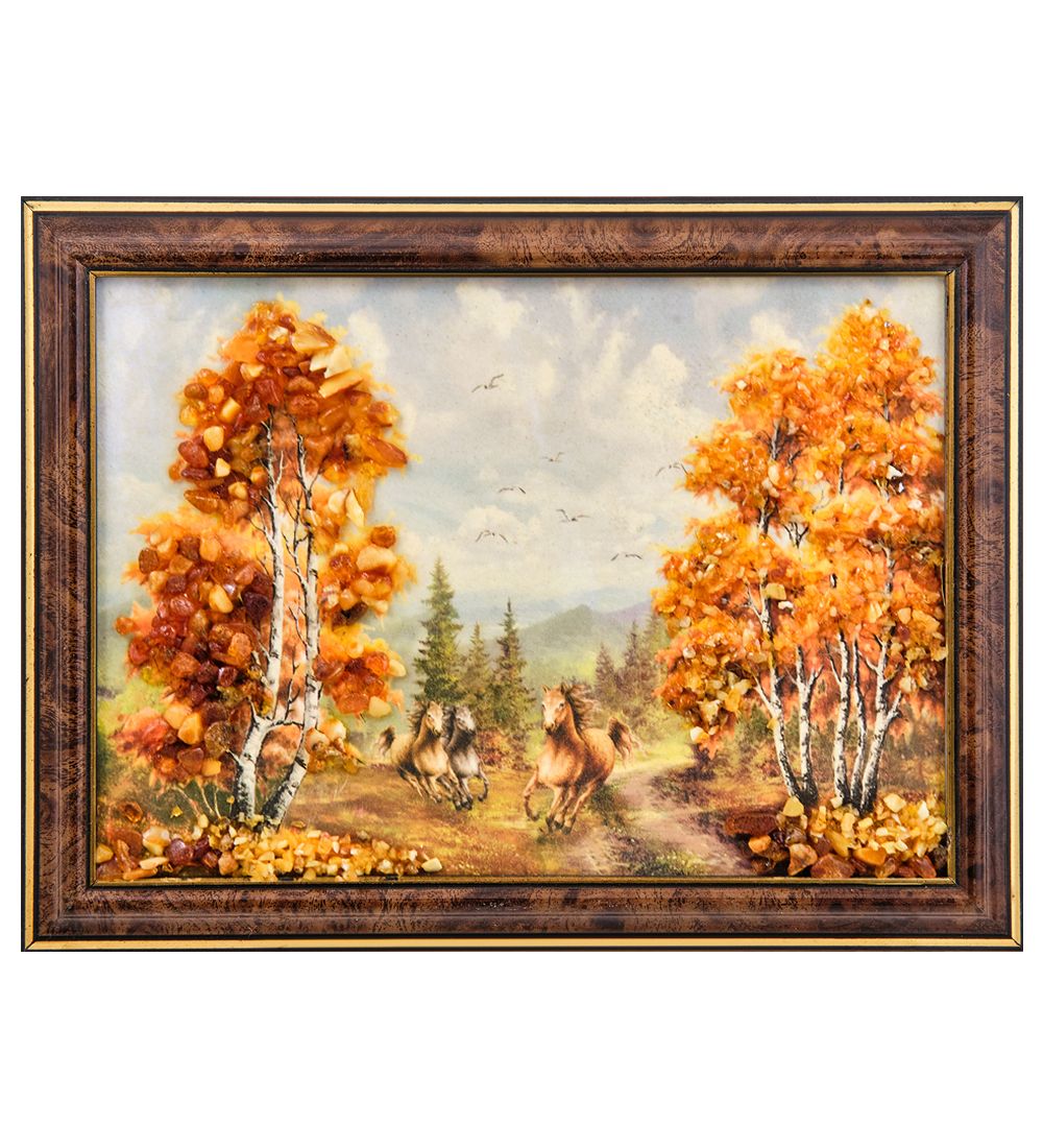 AMB-03/19 Картина «Цапли» (с янтарной крошкой) L-24см