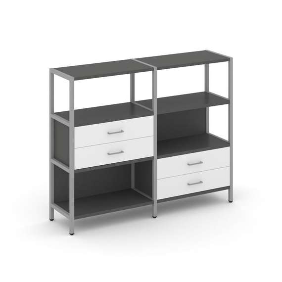 Shelf System Двухсекционный стеллаж трехярусный с ящиками SN.STM-323 Антрацит/Белый/Металл Серый 159