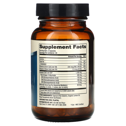 Dr. Mercola, жир печени дикой аляскинской трески, 60 капсул (650 мг в 1 капсуле)