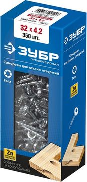 ЗУБР 32 х 4.2 мм, редкая резьба, цинк, 350 шт, саморез для глухих отверстий, Профессионал (30081-42-032)