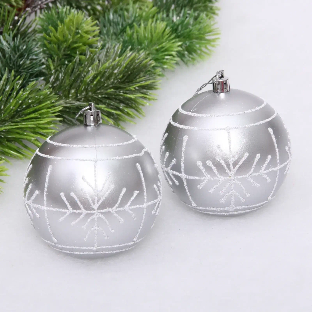 Новогодние шары «Сияние» 8 см (набор 2 шт), Серебро