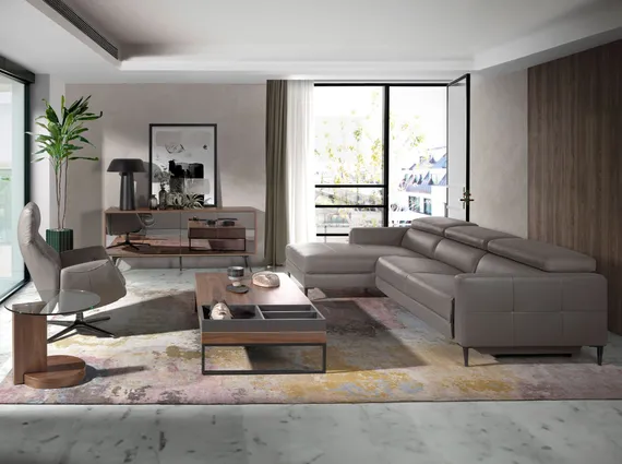 Угловой диван с реклайнером Angel Cerda 5237-L, серая кожа