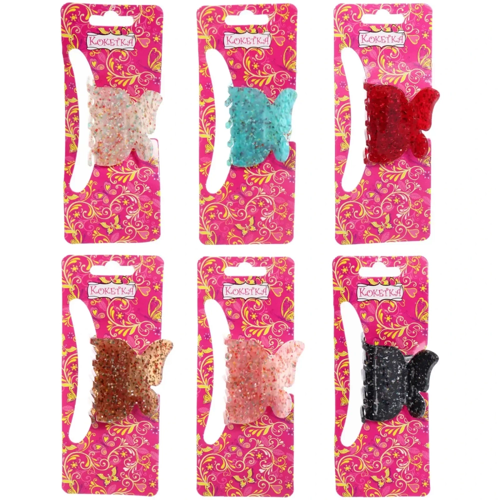 Заколка-краб для волос « ЭЙФОРИЯ ФЛО», нинель, микс 6 цветов, 4,7см (блистер Кокетка)