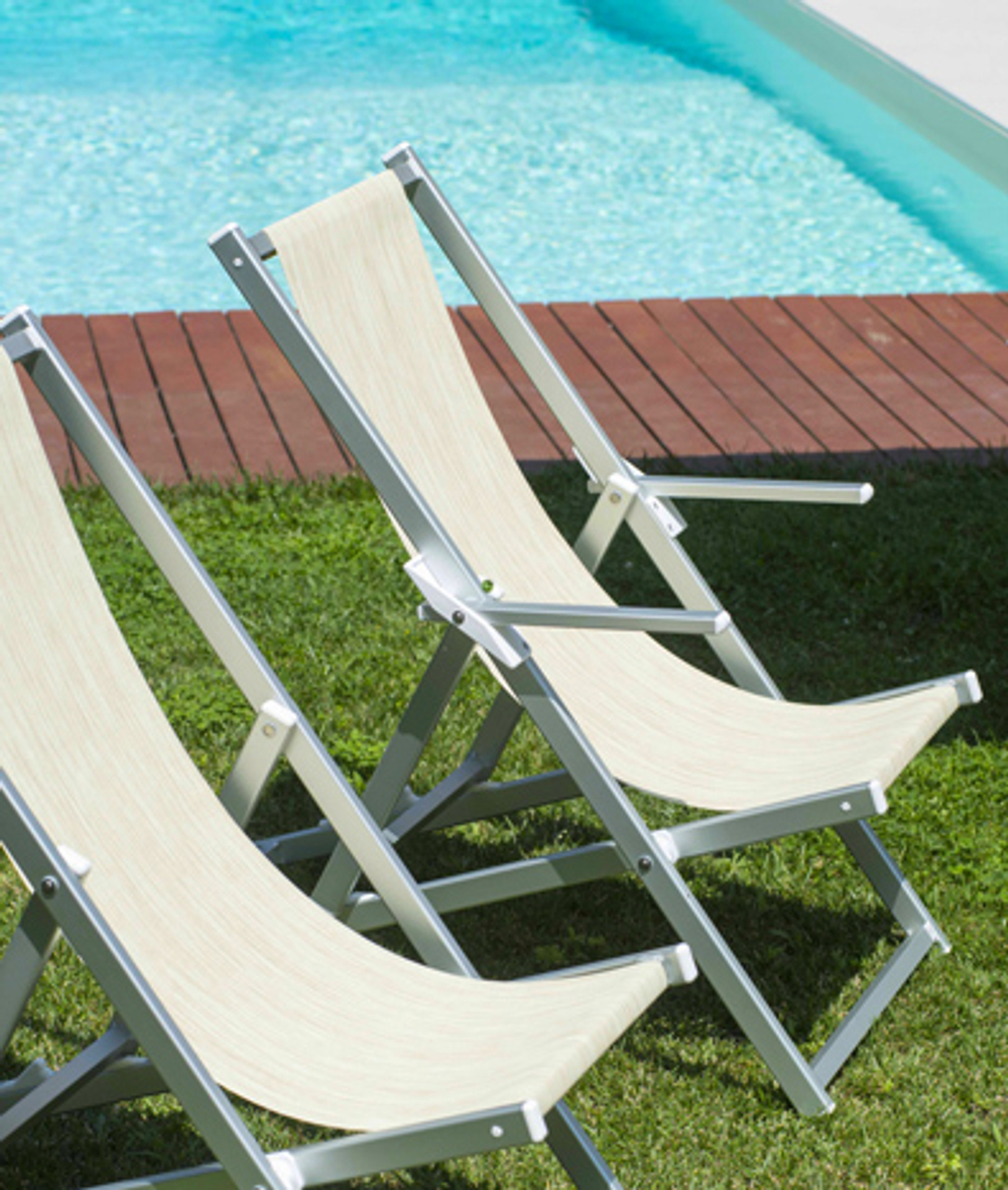 Кресло-шезлонг текстиленовое складное Magnani Sdraio, серебристый, бежевый