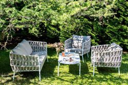 "Диего" лаунж-зона 4-местная плетеная из роупа (веревки), каркас алюминиевый белый, роуп бежевый