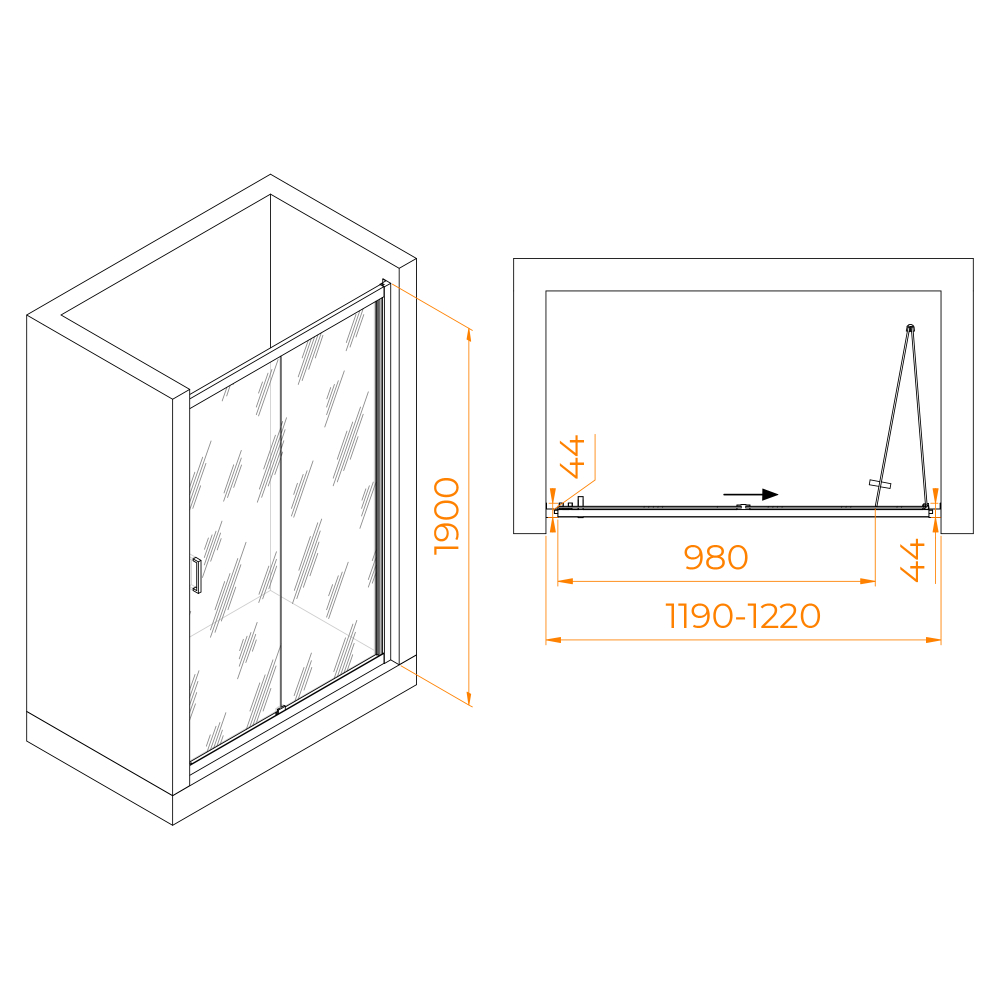 Душевая дверь складная «Книжка» в нишу RGW PA-21B (1200)