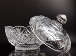 Конфетница хрустальная с крышкой, алмазная грань, изящный декор, 14 см, винтаж СССР 1970-1990 гг