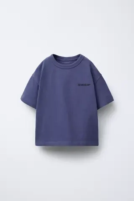 ZARA ФУТБОЛКА С ПРИНТОМ «ЛОГОТИП», ГЛУБОКИЙ СИНИЙ