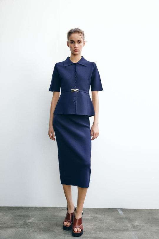 ZARA ОДНОТОННЫЙ КАРДИГАН С РЕМНЕМ, ЧЕРНИЛЬНО-СИНИЙ
