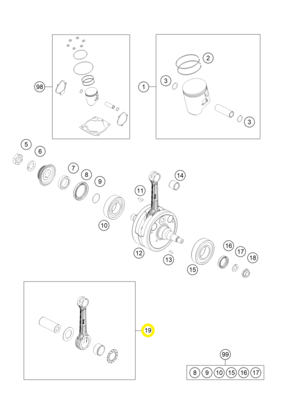 Шатунная сборка KTM, HQV, GASGAS EC-250/300