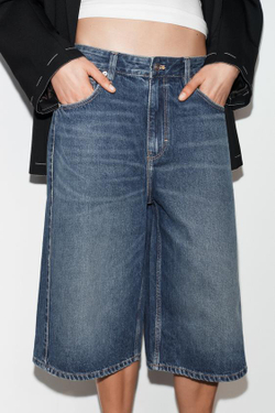 ZARA ДЖИНСОВЫЕ ШОРТЫ TRF СО СРЕДНЕЙ ПОСАДКОЙ, СИНИЙ