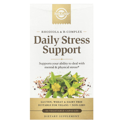 Solgar, Daily Stress Support, родиола и комплекс витаминов группы B, 60 растительных капсул