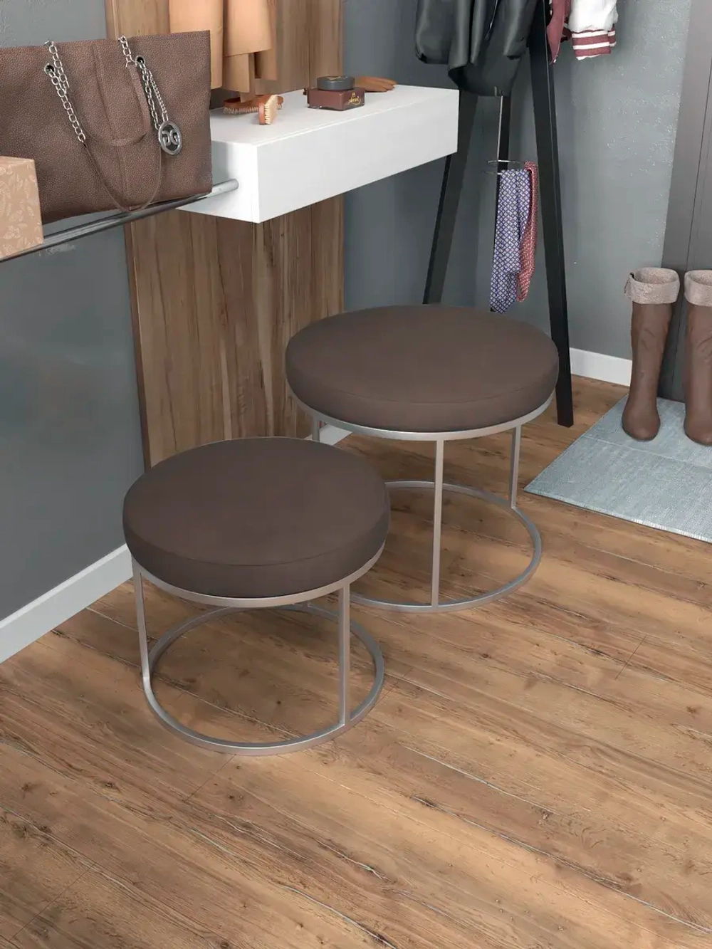 Комплект круглых банкеток - СКОР - коричневое на серебре