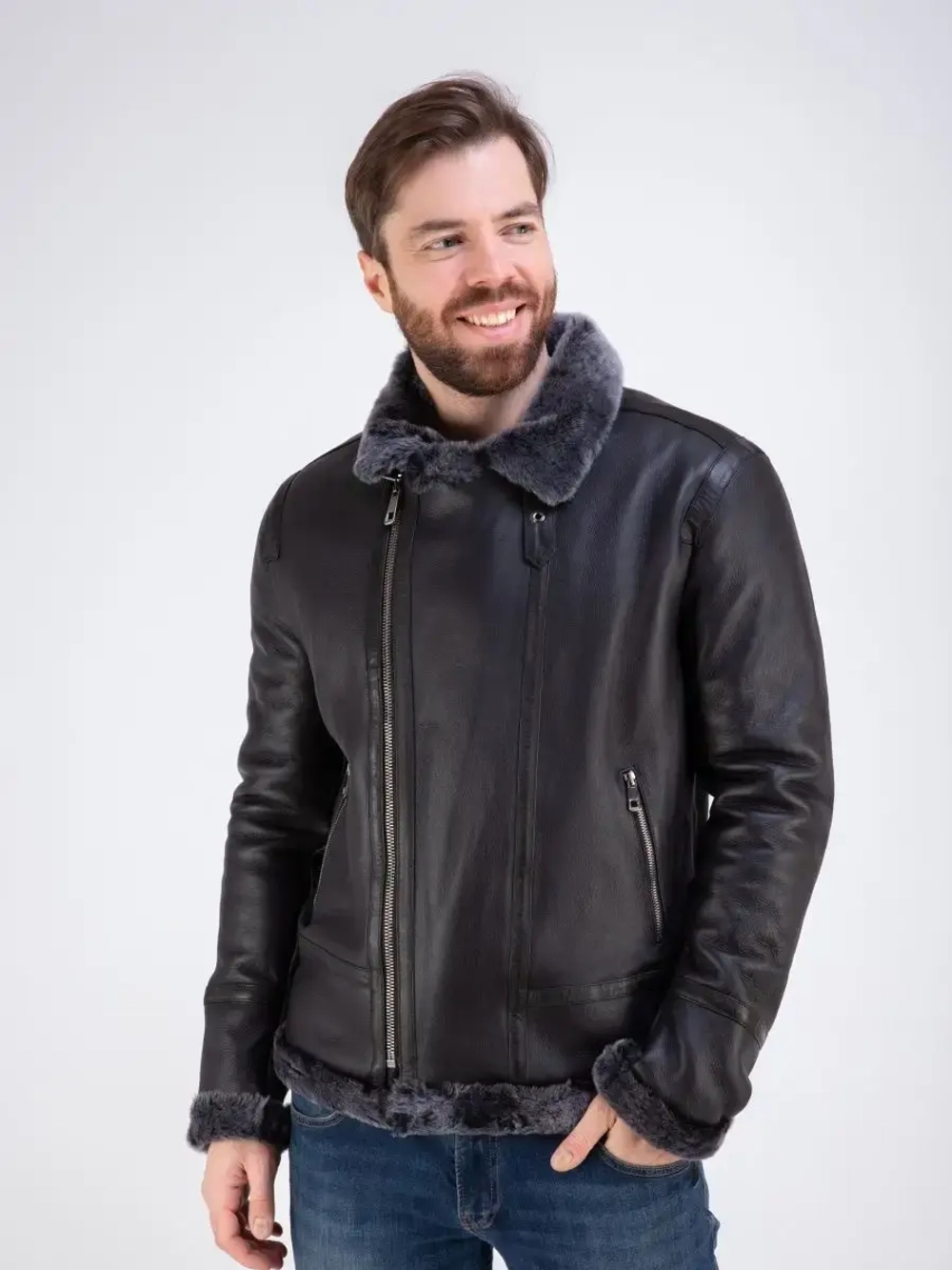 Дубленка мужская натуральная авиатор зимняя Турция