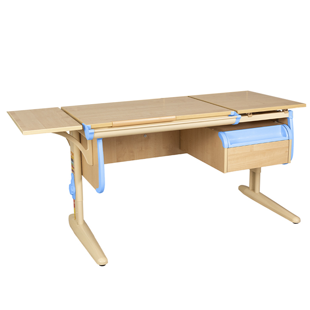 Растущая парта с навесной тумбой и короткой боковой полкой Дэми СУТ 25-04-БК1 (1500×610 мм)