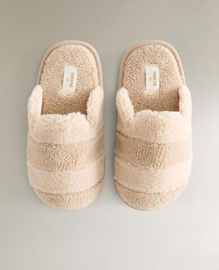 ZARA HOME ДЕТСКИЕ ТАПОЧКИ-МЮЛИ ИЗ ИСКУССТВЕНОЙ ОВЧИНЫ, НАТУРАЛЬНЫЙ