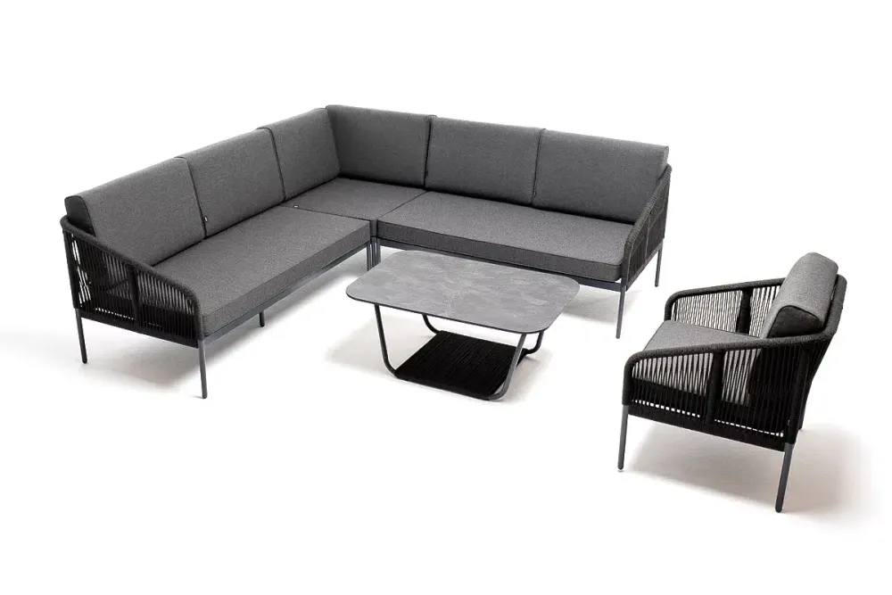 "Канны" модульная угловая лаунж-зона из роупа (веревки), цвет темно-серый