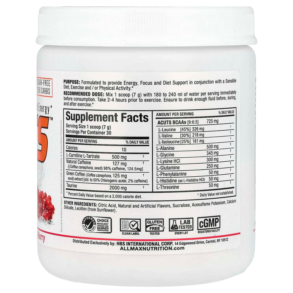 ALLMAX, ACUTS™, аминокислотная добавка, энергия, со вкусом ягод годжи, 210 г (7,4 унции)