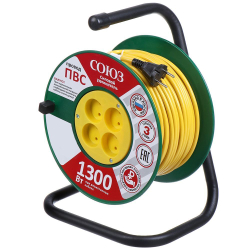 Удлинитель на катушке, 4 гн, 40 м, ПВС, б/з, пластик, Союз, 481S-3104