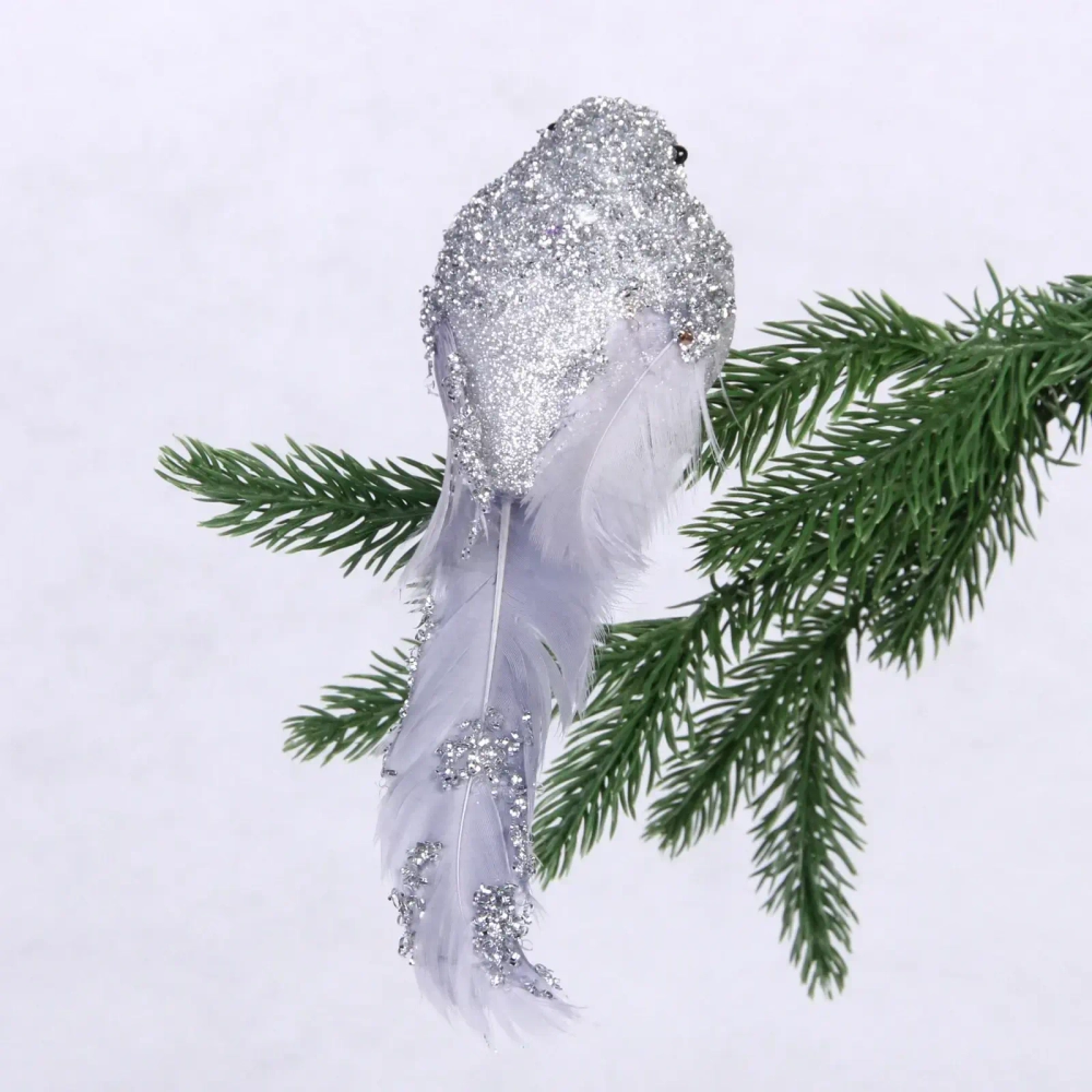 Украшение новогоднее «Сказочная птица» 5*7*18 см, Серебро