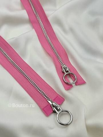 Молния серебро розовая двухзамковая с кольцом