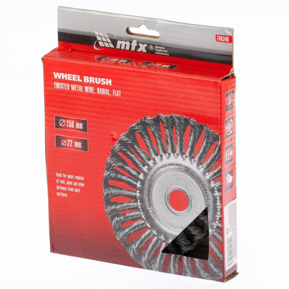 ЩЕТКА ДЛЯ УШМ MATRIX 125*22,2ММ ПЛОСКАЯ КРУЧЕНАЯ ПРОВОЛОКА  74634