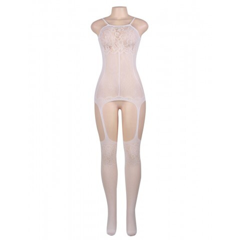 Эротический комбинезон с чулками Foxy White (XS-M)