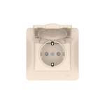 GLOSSA РОЗЕТКА с заземлением со шторками с крышкой, 16А, IP20, в сборе, быстрозажим. клем., БЕЖЕВЫЙ
