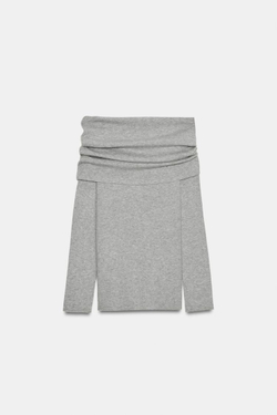 ZARA СВИТЕР С ОТКРЫТЫМИ ПЛЕЧАМИ, СЕРЫЙ МЕЛАНЖ