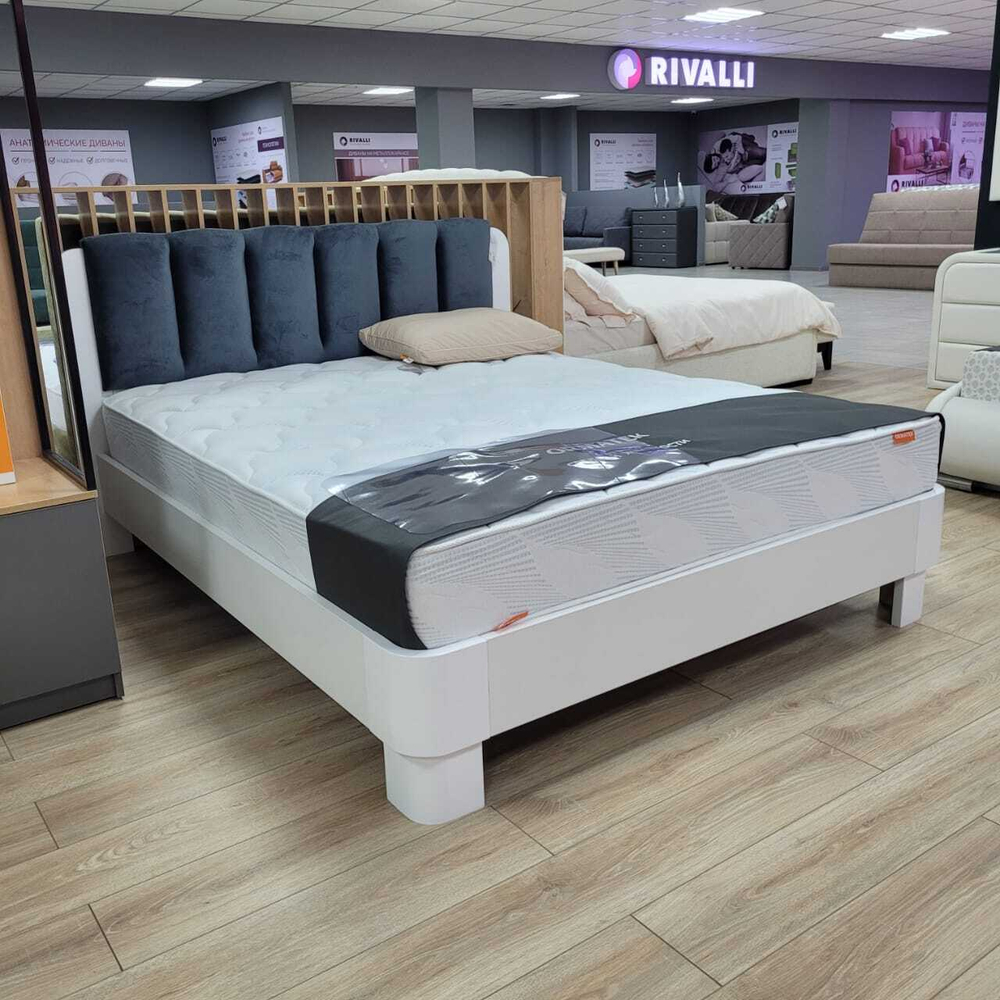 160-200 Кровать Wood Home Lite 2 ЛДСП Белый жемчуг/Белая эмаль (сосна)/Casa Благородный серый