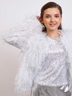 Костюм тройка брючный праздничный с пайетками для девочки металл серебро