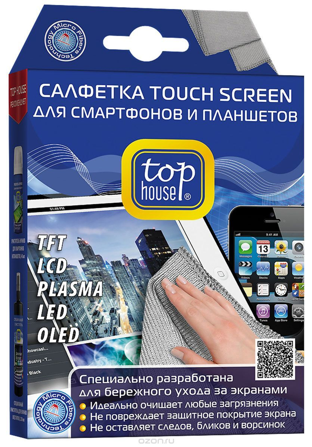 TOP HOUSE 391589 Салфетка TOUCH SCREEN для смартфонов и планшетов 15х20 см