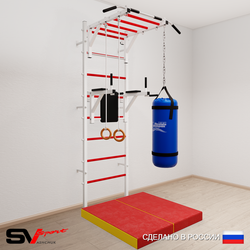 Шведская стенка Sv Sport усиленная 6416 (Турник рукоход/Брусья/Кольца/Цепь/Мешок 22кг/Мат 1м)