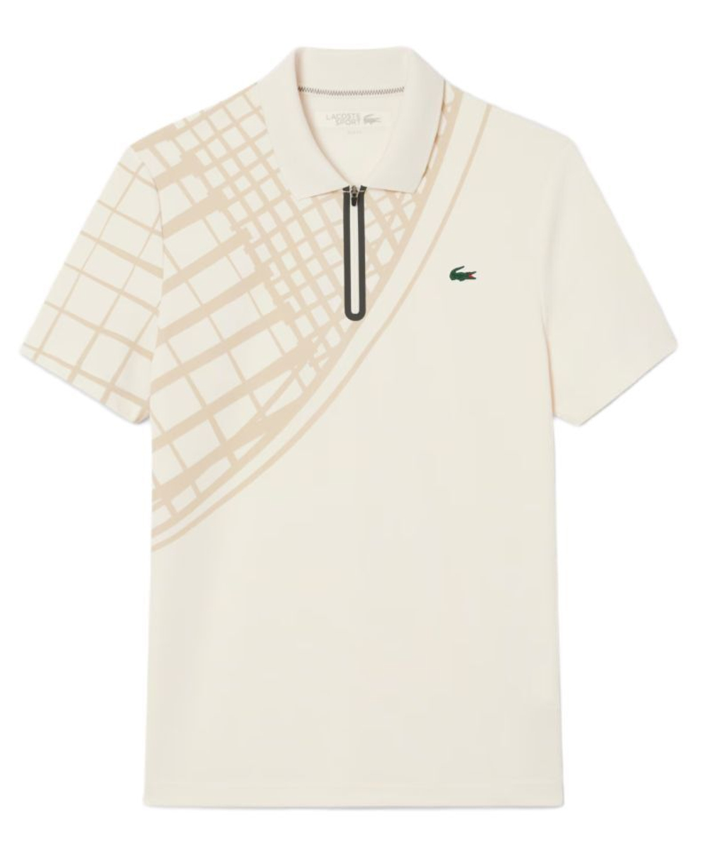 Теннисное поло Lacoste Ultra Dry Printed Slim Fit Tennis - ecru white