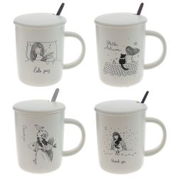 GAEM Кружка с крышкой и ложкой, 350 мл, L11,5 W8 H11 см, 4в.