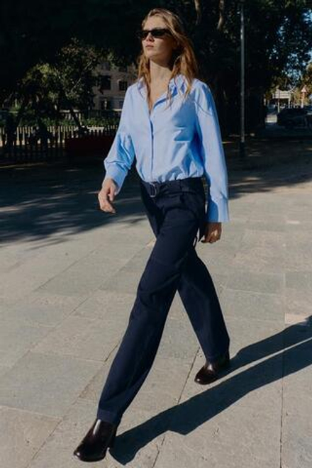 ZARA БРЮКИ КАРГО С ПОЯСОМ, МОРСКОЙ СИНИЙ