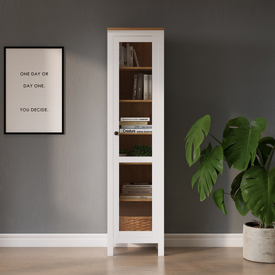 Шкаф-витрина Хемнэс/Кымор, ст/ст 49х198х37см, белый/светло-коричневый