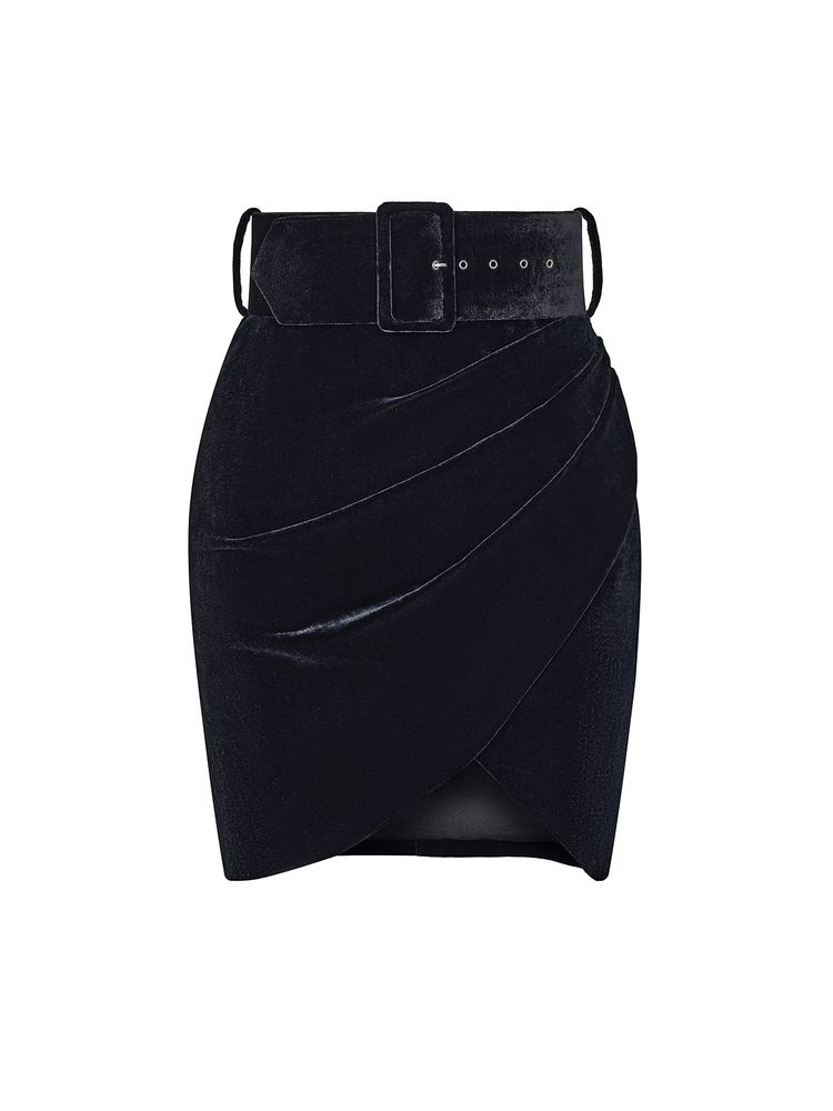 Юбка мини драпированная из бархата с ремнем