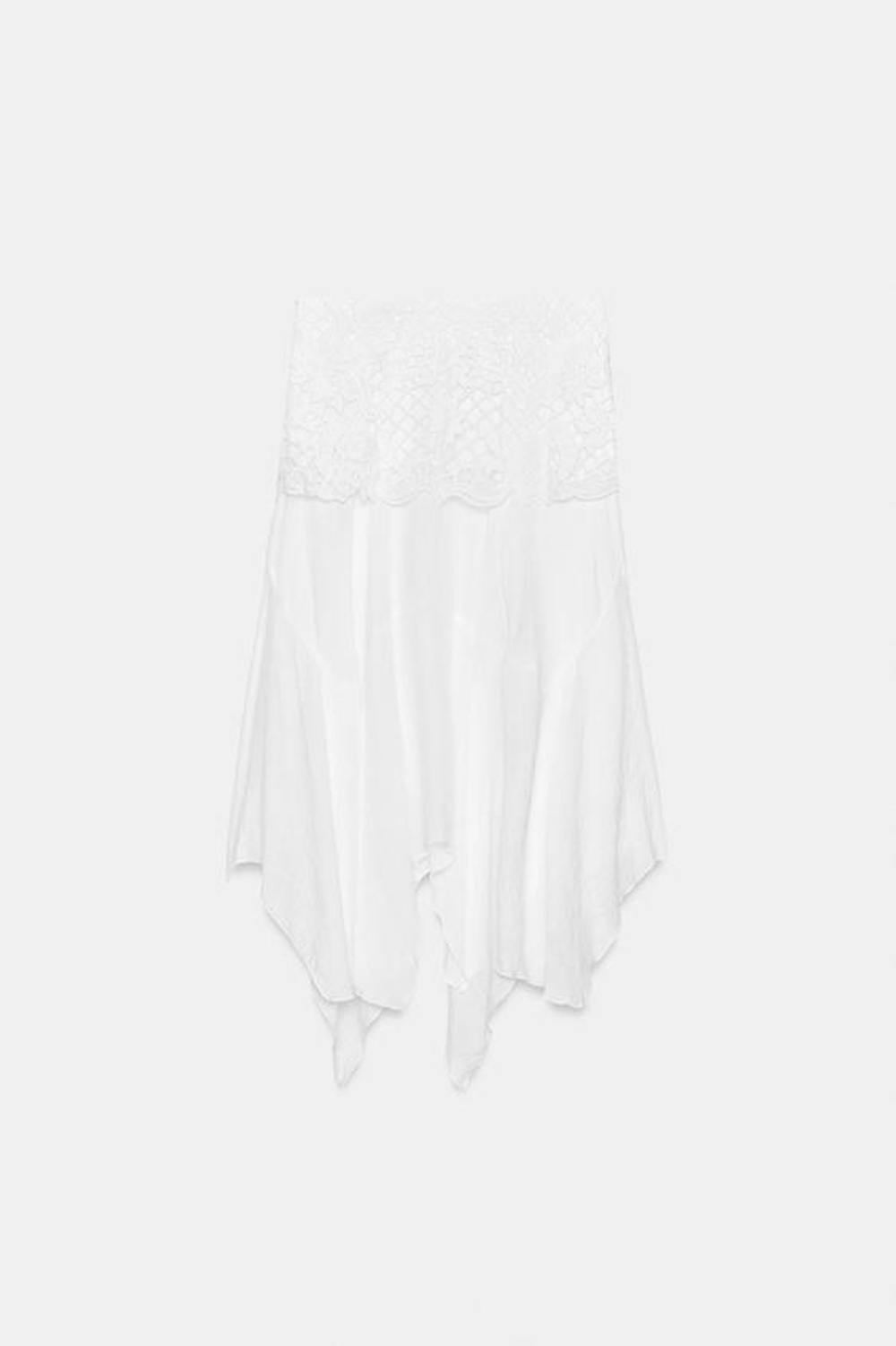 ZARA ЮБКА МИДИ АСИММЕТРИЧНОГО КРОЯ С ВЫШИВКОЙ, БЕЛЫЙ