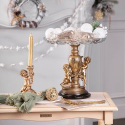 Фруктовница Путти Бронза со стеклянной чашей