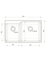 RIVELATO Мойка AXEL 90D 2-чаши 870*520мм, монтаж: врезной, материал: кварц, цвет: черный
