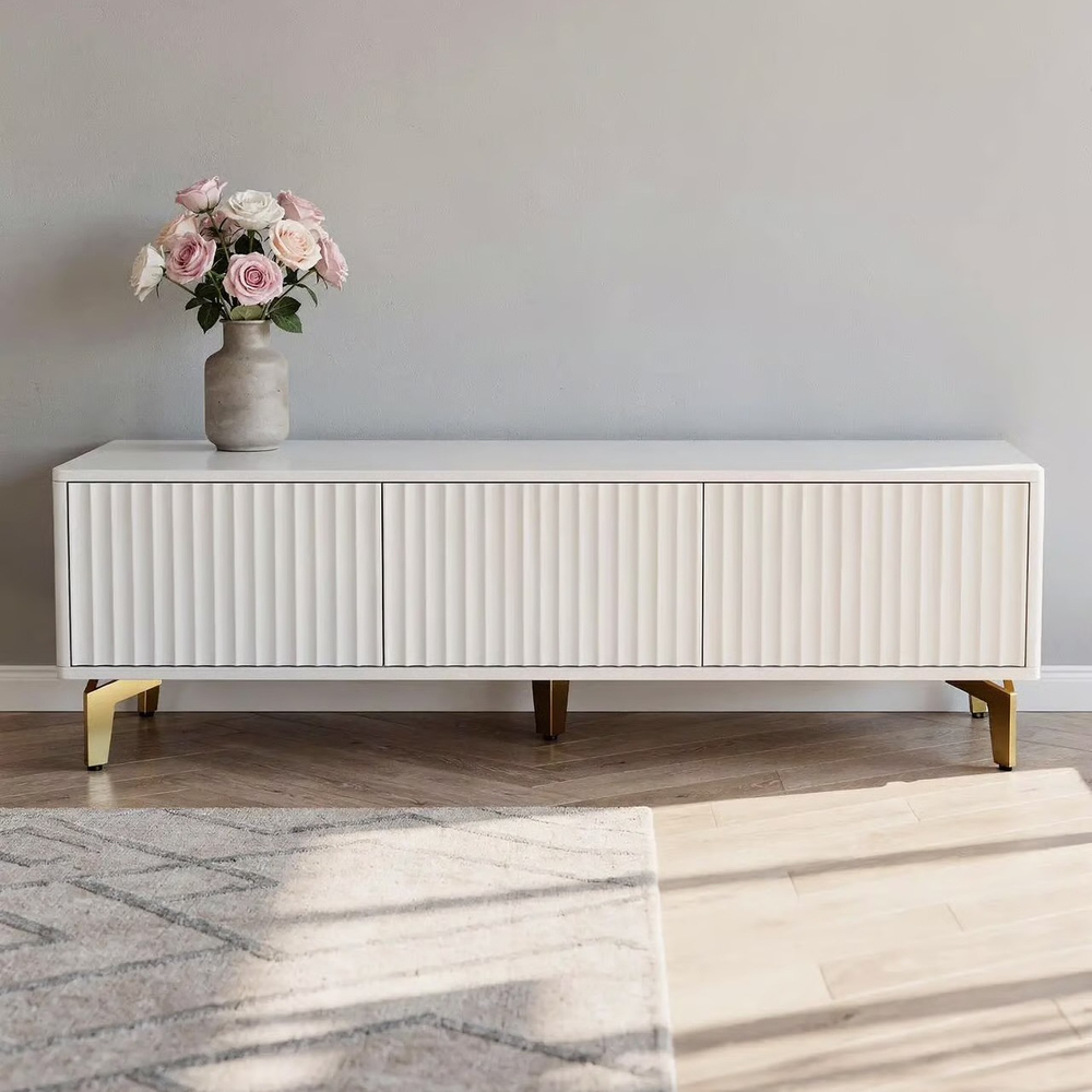 Тумба под телевизор на ножках ROYAL 5031 эко (Белый-Золото)