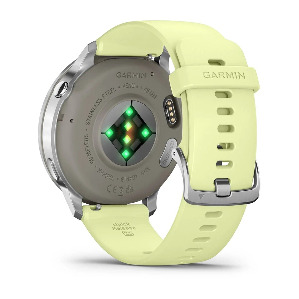 Умные часы Garmin Venu 4 45мм Серебристые с лимонным силиконовым ремешком (010-03014-42)